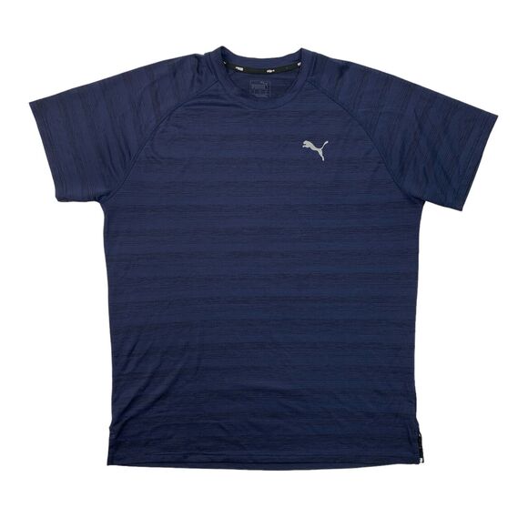 Puma T Shirt Mens XL Extra Large Navy Heather Striped Gym Train Running Soccer - Picture 1 of 9